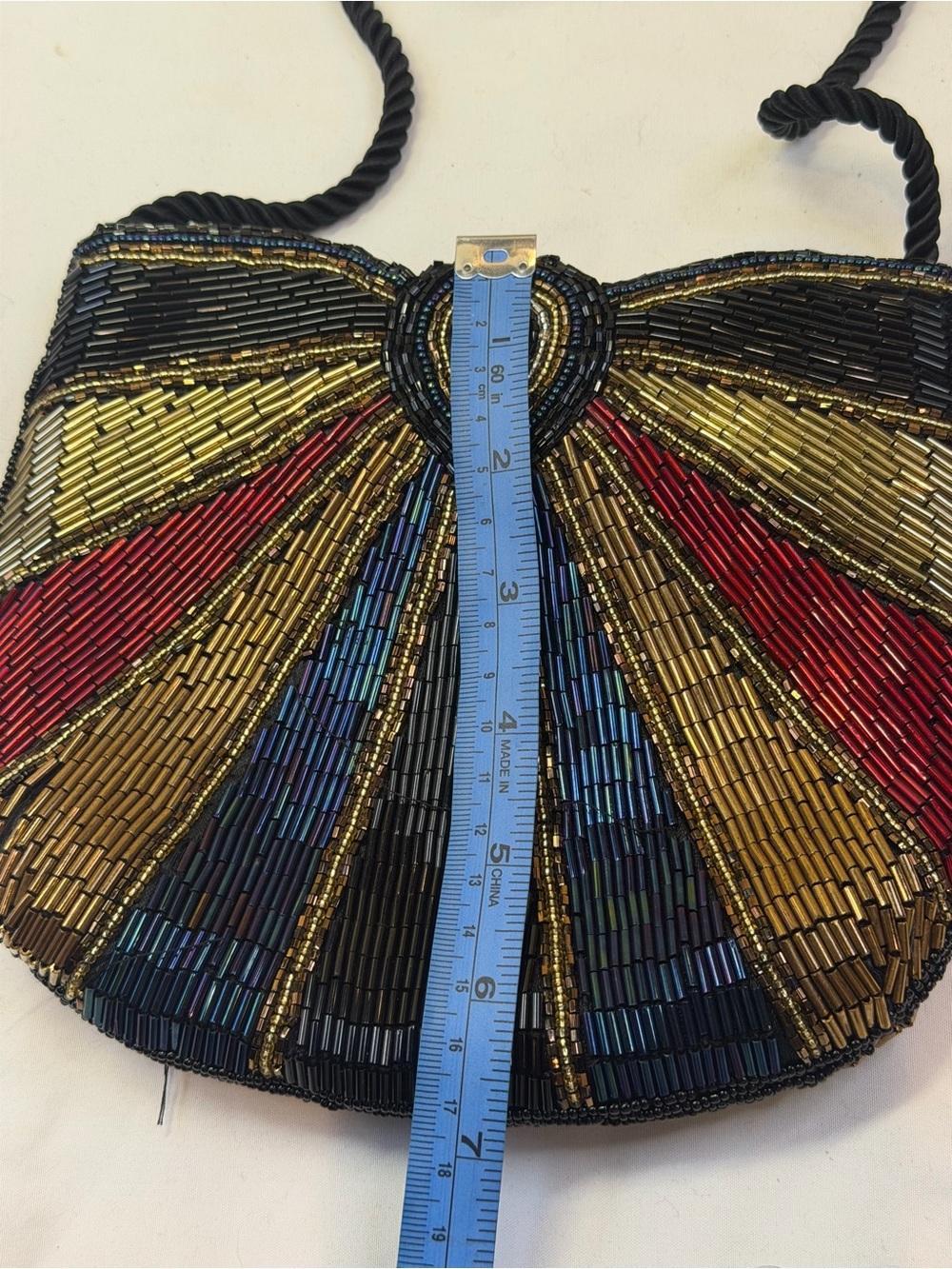 Multicolor Beaded Fan-Panel Crossbody Bag with Black Rope Strap - Picture 8 of 9